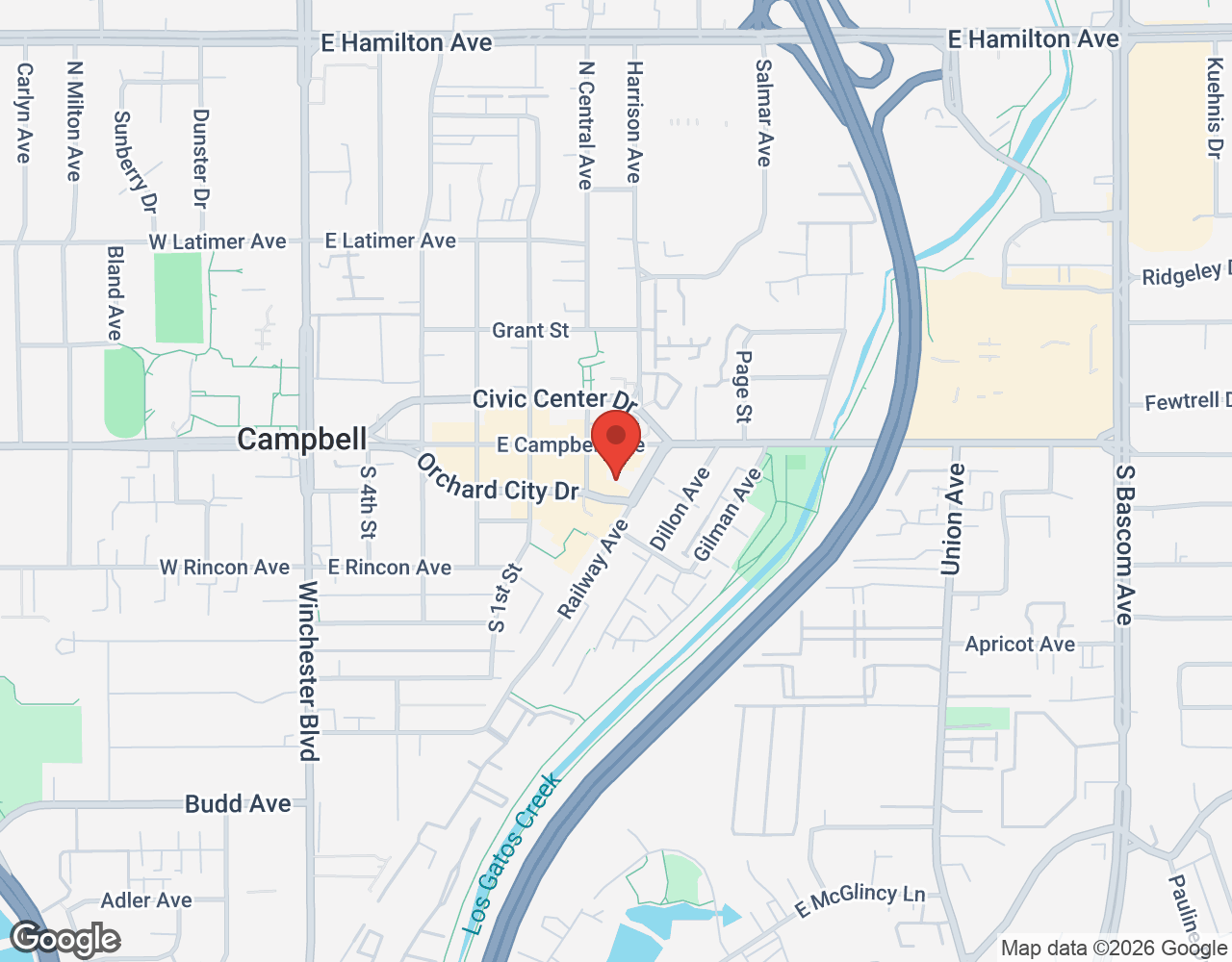Map showing Campbell (Downtown) office location